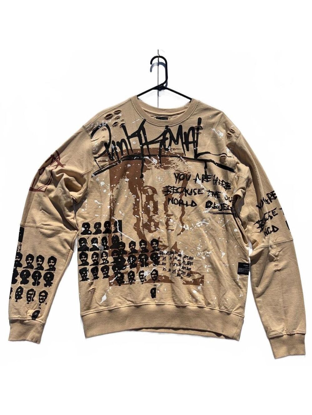 Punk Royal Men's Large Beige Y2K Grunge Graphic Sweater